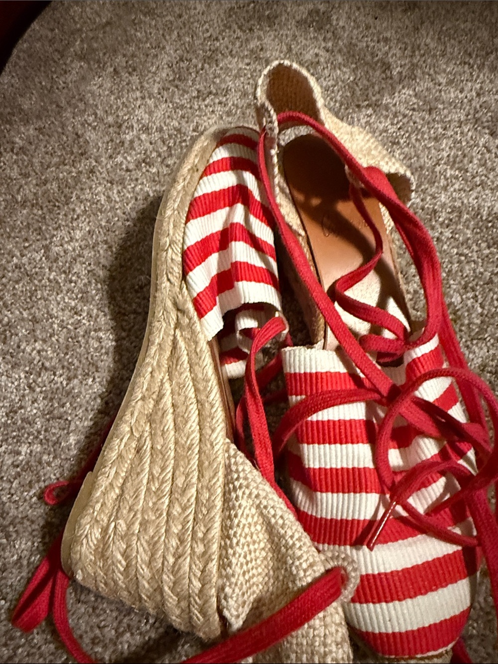 Castaner Red and White Striped Lace-Up Espadrilles - Picture 3 of 5
